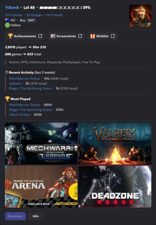 GG-Bot /gg profile output inside Discord
